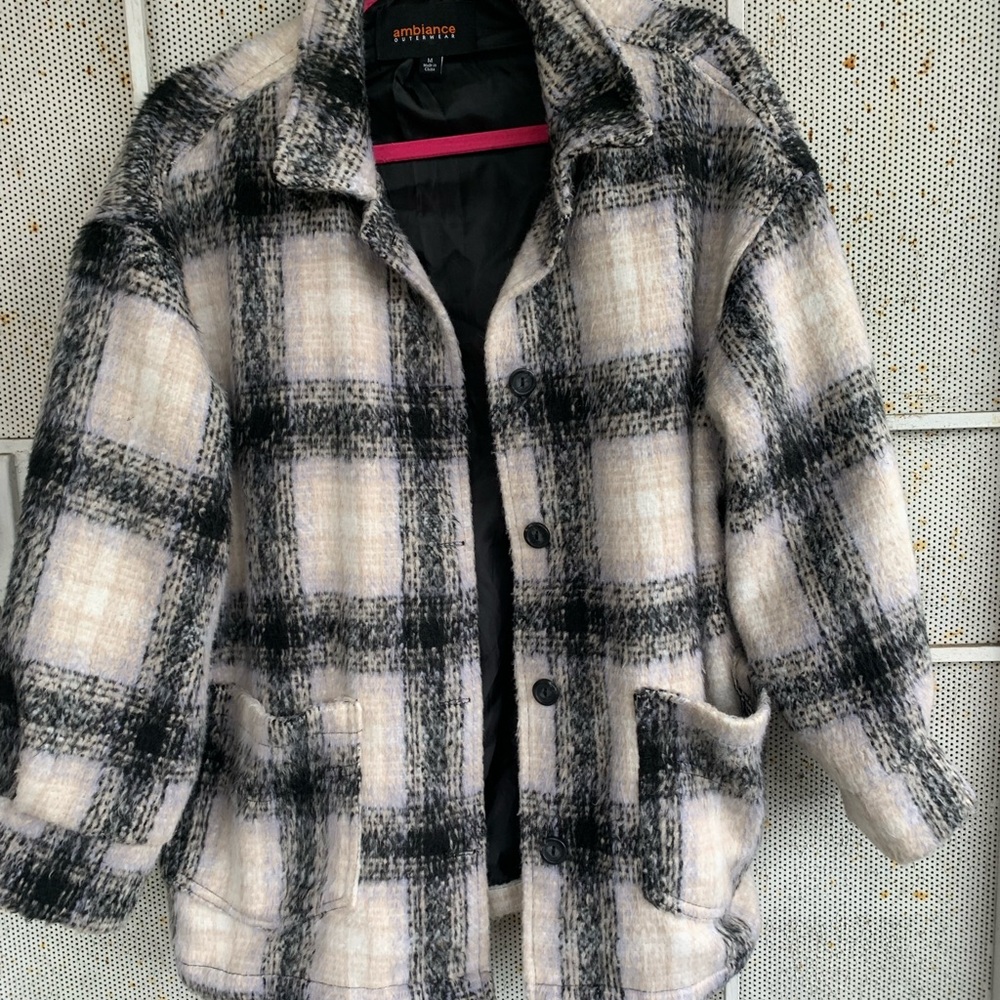 Women's Plaid Shacket - Black and Cream
